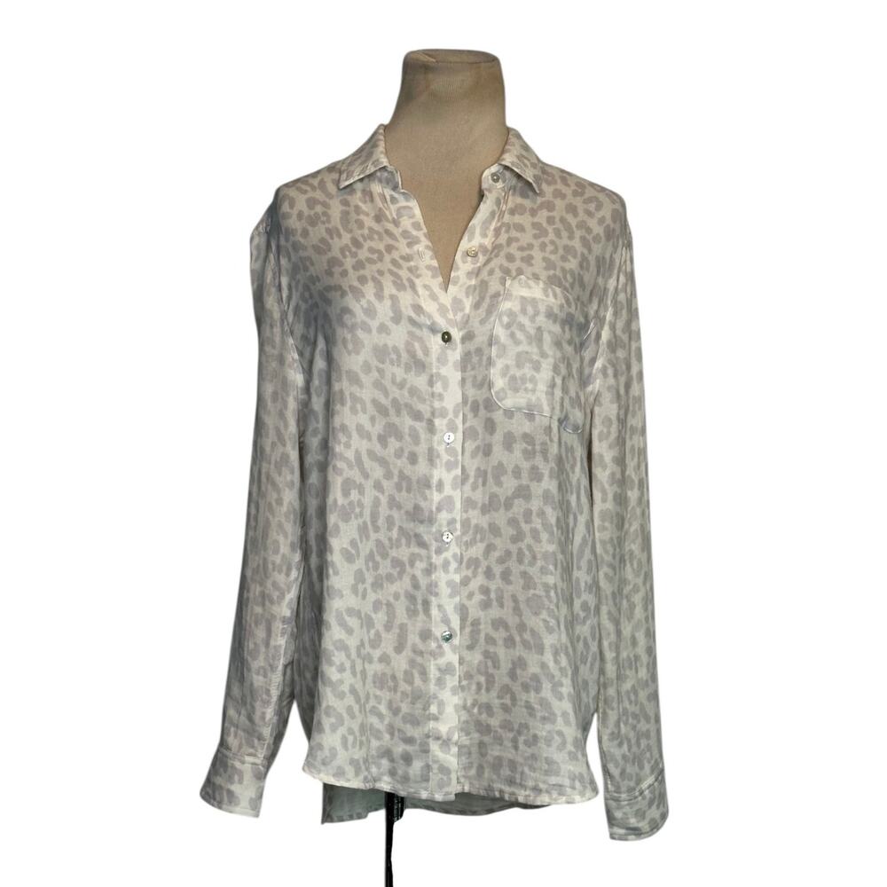 Rails Ellis Grey Jaguar Print Cotton Button Front Top Shirt Tunic size Small